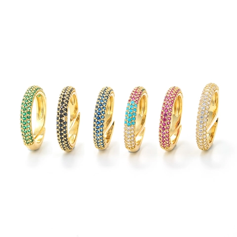 Colorful Zircon Ring Copper Micro Pave Cubic Zirconia Adjustable Open Band Fashion Jewelry For Women Men