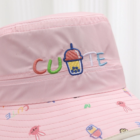Kids Sun Hat Breathable Polyester UV Protection Neck Flap Adjustable Strap Cute Cartoon Rabbit Outdoor Toddler Girls