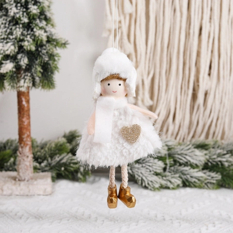 Pluche Kerstengel Pop Hangers Met Wintermuts Sjaal Pailletten Hart Ster Nepbont Schattige Feestboomdecoraties