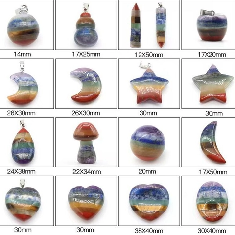 7 Chakra Natural Stone Crystal Healing Ornaments Pendants Reiki Meditation Polished Heart Moon Star Angel Carving Decoration