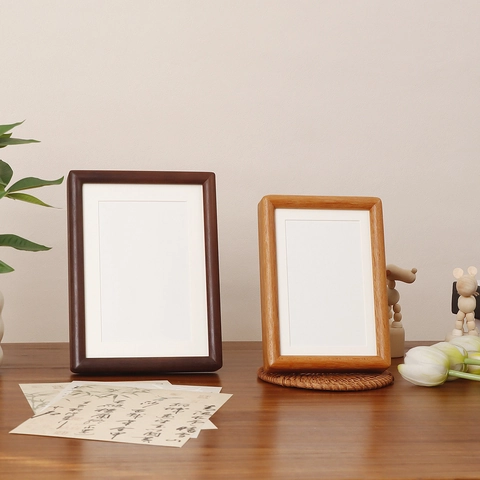 Minimalist Wooden Photo Frame Desktop Wall Hanging Solid Wood Walnut Teak Decor Display Picture Frame Mat For Home Office