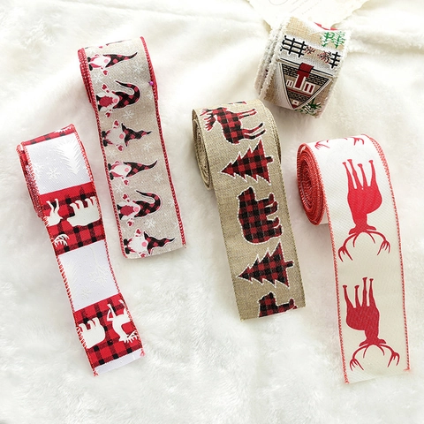 Weihnachts Juteband Drahtkante Für DIY Schleifen Weihnachtsbaum Dekoration Leinenstoff Geschenkverpackung Schneeflocke Rentier Muster