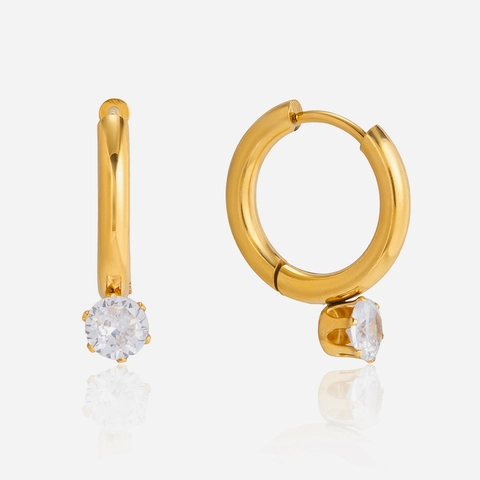 18K Vergoldet Edelstahl Rund Creolen Für Damen Luxus Zirkonia Hängeohrringe Hypoallergen Schmuck Geschenk