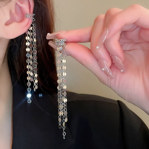Orecchini A Clip Con Nappa Lunga E Paillettes In Lega Di Metallo Multistrato Senza Buco Ear Cuff Gioielli Per Donna