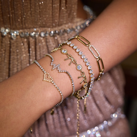 Bracciale In Acciaio Inossidabile Placcato Oro 18K Cuore Fiocco Zircone Impermeabile Ipoallergenico Gioielli Per Donna