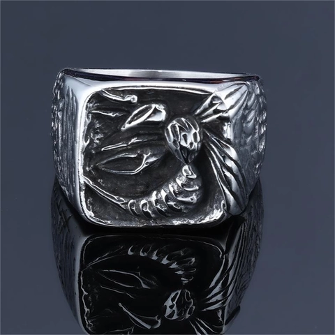 Vintage Biene Skorpion Relief Ring Edelstahl Punk Gothic Distressed Schmuck Für Herren