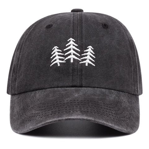 Casquette De Baseball En Coton Lavé Broderie Trois Pins Vintage Ajustable Chapeau De Soleil