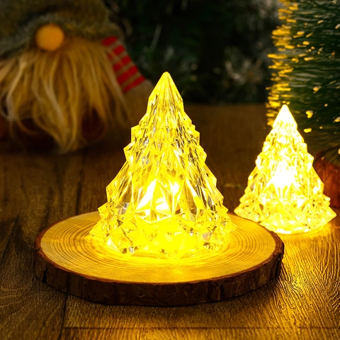 LED Weihnachtsbaum Nachtlicht Kunststoff Kristall Facettiert Warmgelb Leuchtende Tisch Nachttischlampe Festliche Feiertagsdekoration