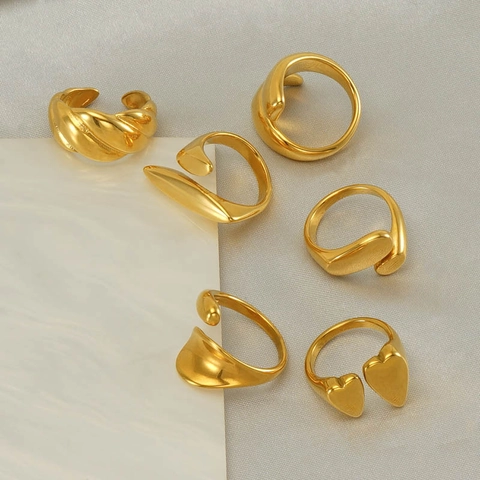 Minimalist 18K Gold Plated Stainless Steel Open Rings For Women Geometric Heart Shape Adjustable Non-Fading Ring Jewelry