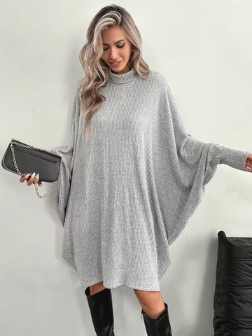 Women Turtleneck Batwing Sleeve Knitted Sweater Dress Oversized Ribbed Long Sleeve Elegant Casual Pullover Mini Dress