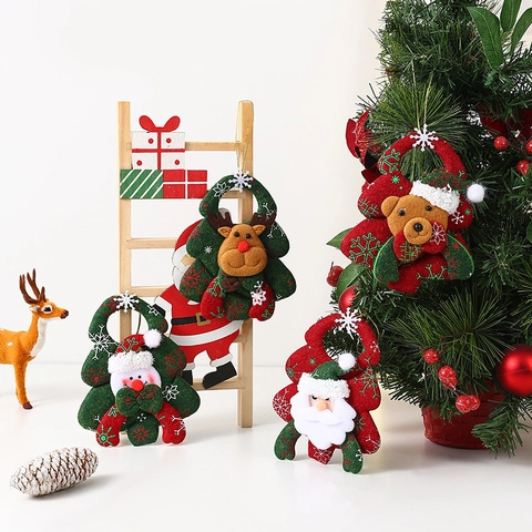 Christmas Tree Ornaments Plush Cloth Santa Snowman Reindeer Bear Hanging Pendants Retro Festive Holiday Home Decor