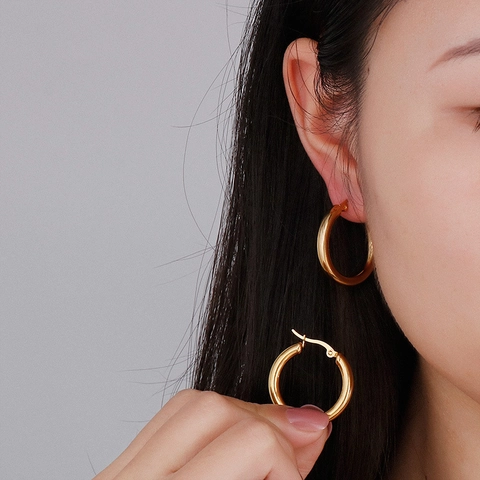 Hoop Ohrringe Edelstahl Hochglanzpoliert Gold Rund Für Damen Party Street Minimalistisch Mode Schmuck