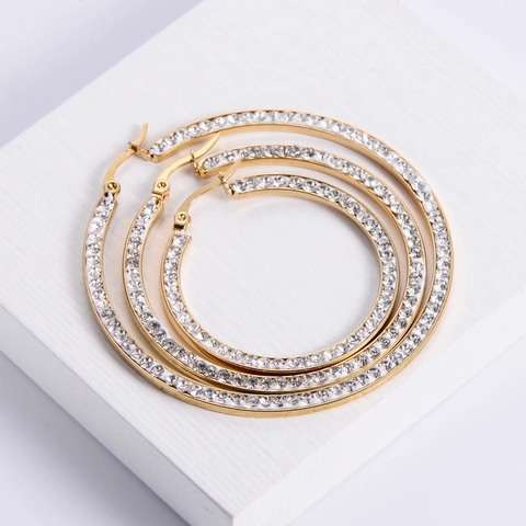 Gouden Hoop Oorbellen Met Strass 316L Roestvrij Staal 18K Verguld Rond Mode Elegante Sieraden Voor Vrouwen