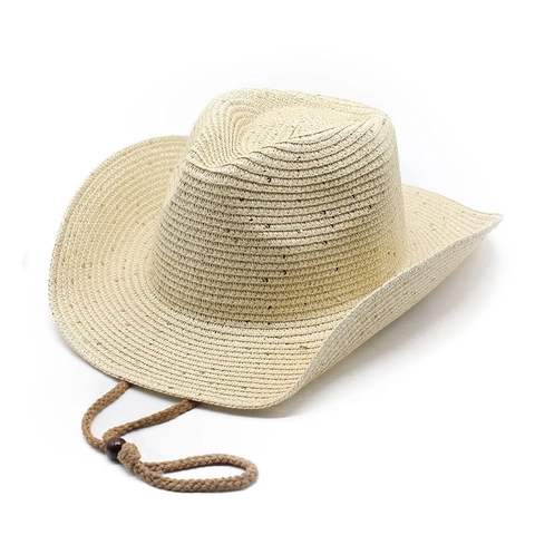 Western Cowboy Straw Hat Wide Brim Sun Protection Summer Beach Travel Fedora With Adjustable Wind Lanyard For Men Women