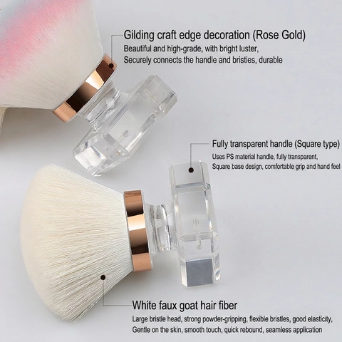 Pennello Per Cipria Trucco Fibre Sintetiche Morbide Manico PS Trasparente Pulizia Polvere Unghie Elegante Portatile Bellezza