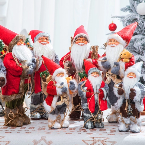 Figurine Père Noël Réaliste En Peluche Et Plastique Décoration De Noël Debout Ornement De Table Style Festif