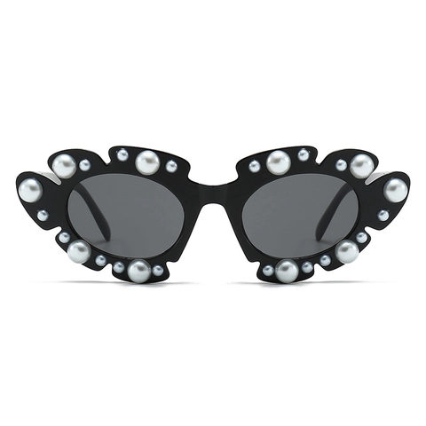 Flower Shaped Artificial Pearl Inlaid Sunglasses For Women Korean Trendy Y2K Sweet Cool UV400 Protection Irregular Cat Eye Sun Glasses