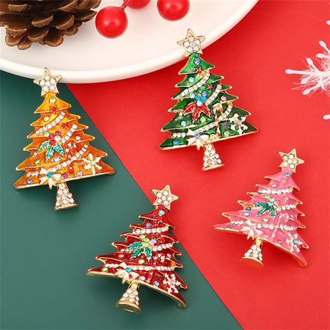 Weihnachtsbaum Brosche Pin Legierung Emaille Strass Festliche Feiertag Dekoration Winter Mode Schmuck Für Damen