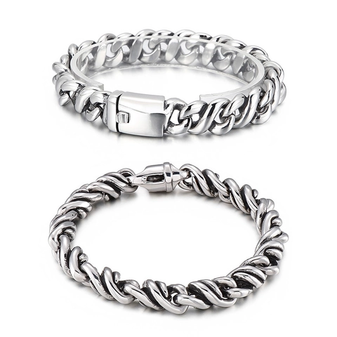 Pulsera Hombre De Acero Inoxidable Cadena De Cuerda Trenzada Minimalista Hip Hop Punk Biker Joyería Color Plata