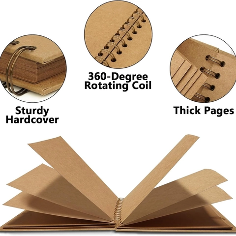 DIY Scrapbook Photo Album Kraft Paper Spiral Bound Square Hardcover Handmade Memory Book For Wedding Anniversary Graduation Gift