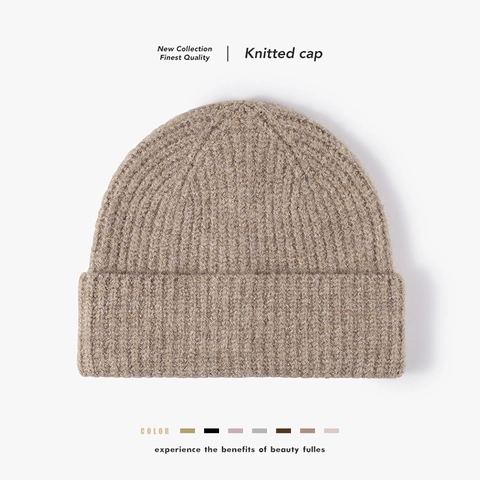 Knitted Beanie Hat Wool Blend Ribbed Cuffed Winter Warm Outdoor Casual Solid Color Unisex Skull Cap