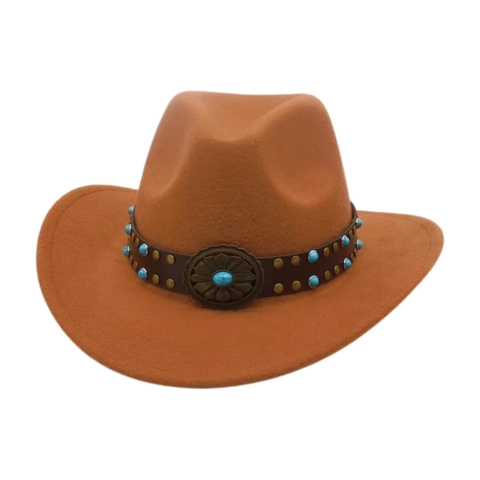 Kinderen Vintage Western Cowboyhoed Met Turkoois Kunstleer Band Polyester Vilt Fedora Etnische Zonnehoed Voor Jongens Meisjes Feest Outdoor