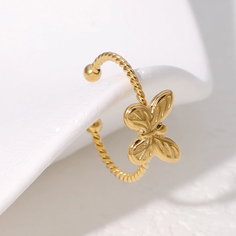 Vlinder Open Ring Roestvrij Staal 18K Verguld Verstelbaar Gedraaide Touwband Minimalistische Mode Sieraden Voor Dames
