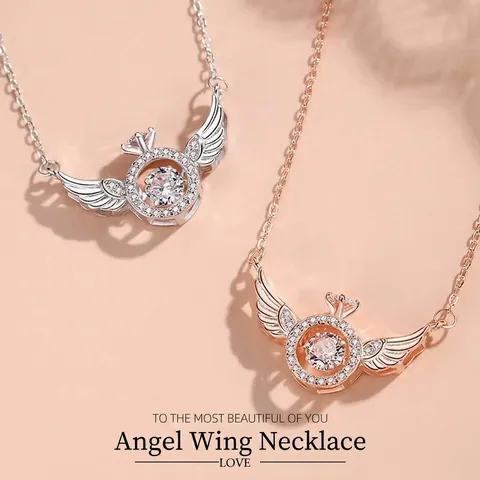 Ali Di Angelo Cuore Danzante Pietra Pendente Collana Rame Zirconia Gioielli Romantici Regalo Per Donne Catena Elegante