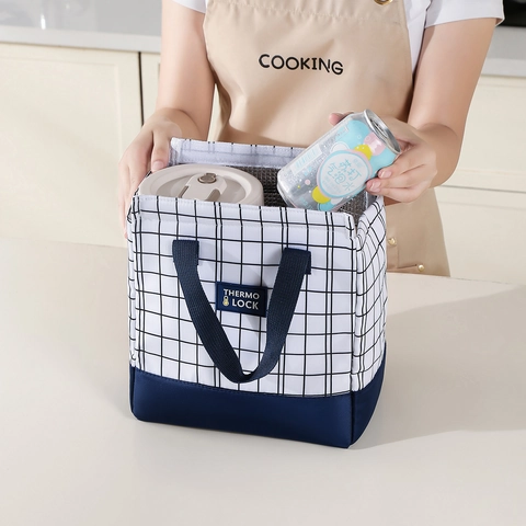 Borsa Pranzo Isolata Tessuto Oxford Borsa Termica Impermeabile Motivo A Quadri Per Lavoro Scuola Picnic Portatile