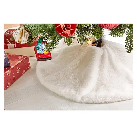 Falda De Árbol De Navidad De Lujo Piel De Conejo Sintética Blanca Alfombra Redonda De Felpa Suave Para Decoración Del Hogar