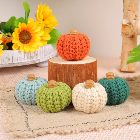 Handmade Knitted Pumpkin Decorations Woven Yarn Colorful Autumn Fall Harvest Halloween Thanksgiving Table Ornaments