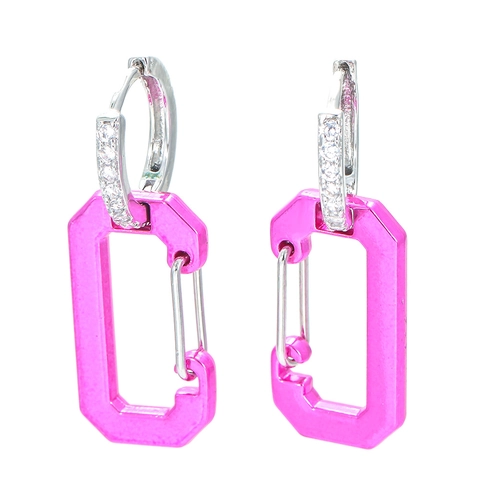 Carabiner Drop Earrings Copper Micro Paved Zircon Colorful Rainbow Industrial Design Geometric Jewelry For Women Men