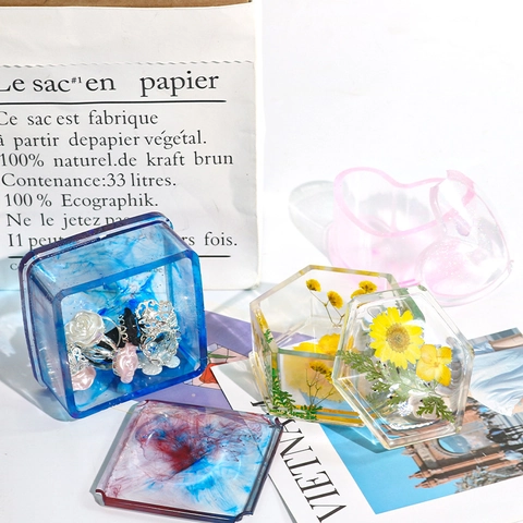Moldes De Silicona Para Cajas De Almacenamiento DIY Resina Epoxi De Cristal Contenedor De Joyas Formas Geométricas Con Tapa Superficie De Espejo