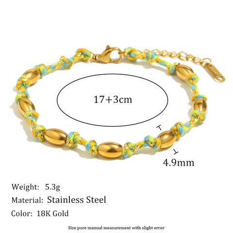 Bracciale Corda Intrecciata Acciaio Inossidabile Placcato Oro 18K Perle Botte Regolabile Gioielli Moda Donna