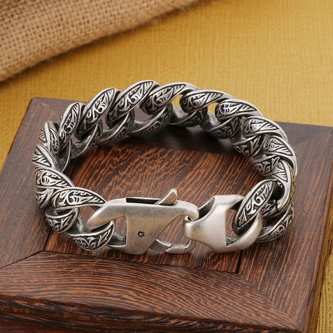 Pulsera De Acero Inoxidable Para Hombre Vintage Grabado Patrón De Volutas Heavy Duty Hip Hop Biker Joyería