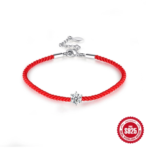 Bracciale in Cordino Minimalista in Argento Sterling 925 Con Zirconia Rotonda Intarsiata Corda Rossa Nera Regolabile Bracciale di Coppia Gioielli Donna