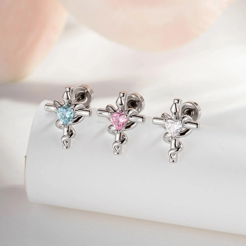 Pendientes De Cartilago Cruz Corazon Circon Acero De Titanio Diseno De Serpiente Enrollada Joyeria Piercing