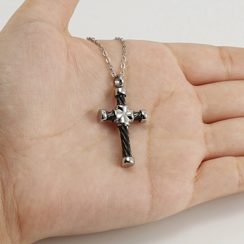 Roestvrijstalen Kruis Hanger Ketting Spiraalkabel Textuur Gun Zwart Verguld Punk Gothic Vintage Sieraden Voor Unisex