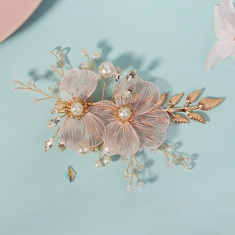Pinzas Para El Cabello Florales Hechas A Mano Con Perlas Artificiales Y Diamantes De Imitación Tocado De Novia Elegante Boda Fiesta Dulce Accesorios Mujer