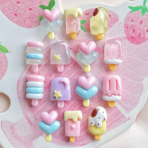 Mini Popsicle Charms Resin Glow In The Dark Glitter Ice Cream Findings For DIY Earring Nail Art Hair Clip Decoration Cute