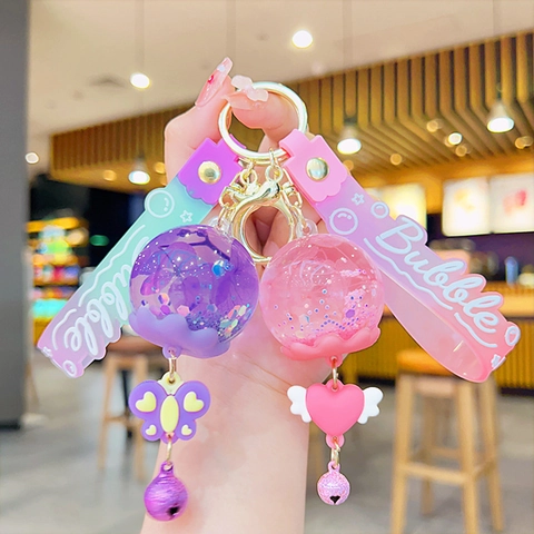 Portachiavi Creativo Cartoni Animati Con Sfera Di Sabbia Mobile Liquida Ciondolo In Acrilico Cinturino In Silicone E Campanello Regalo