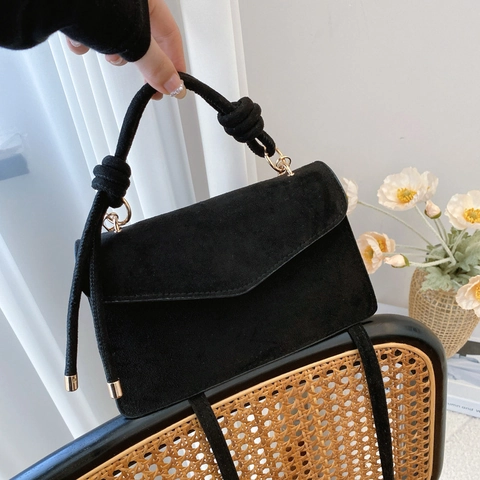 Bolso De Mano Elegante De Gamuza Sintética Para Mujer Con Asa Anudada Y Correa Ajustable Bolso De Hombro Retro