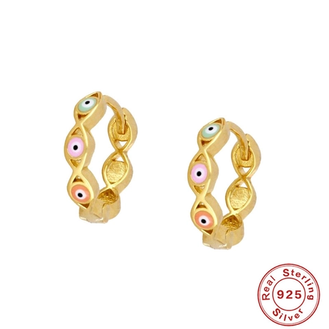 Boucles Doreilles Creoles Oeil Malefique Argent Sterling 925 Email Colore Huggies Pour Femmes Bijoux Boheme