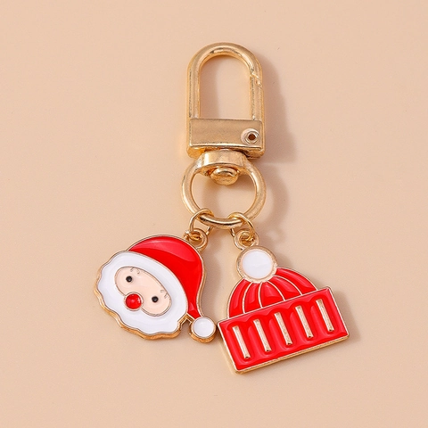 Santa Claus Keychain Enamel Zinc Alloy Christmas Hat Pendant For Backpack Bag Decoration Festive Holiday Gift Accessory