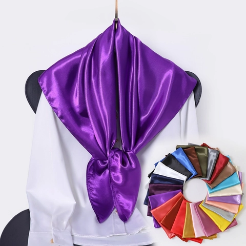 Women Satin Square Scarf Solid Color Silk Feel Headband Neck Scarf Elegant Satin Bandana Fashion Plain Hair Accessory For Daily