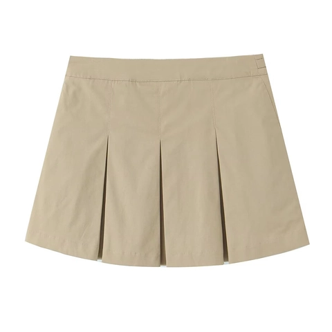 Women Cargo Skort High Waist Pleated Mini Skirt With Pockets And D-Ring Belt Polyester Solid Color Streetwear