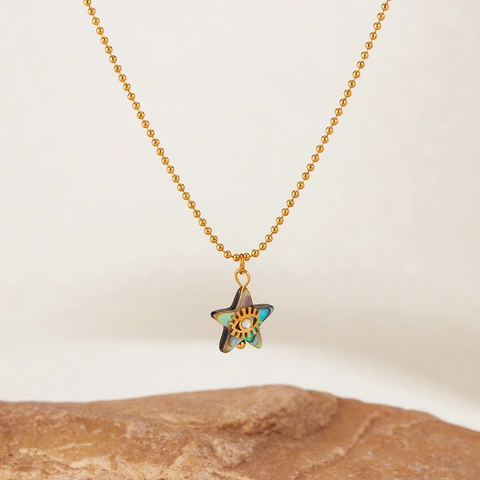 Roestvrij Stalen Abalone Schelp Ster Boze Oog Hanger Halsketting Voor Dames Goud Strass Sleutelbeenketting Mode Sieraden Cadeau