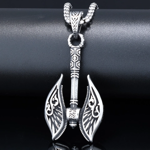 Axe Pendant Necklace Stainless Steel Nordic Viking Mythology Totem Punk Gothic Vintage Jewelry For Men
