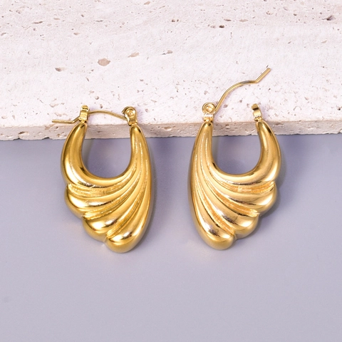 Stainless Steel Wave Drop Earrings 18K Gold Plated Statement Shell Texture Personalized Earrings For Women Jewelry