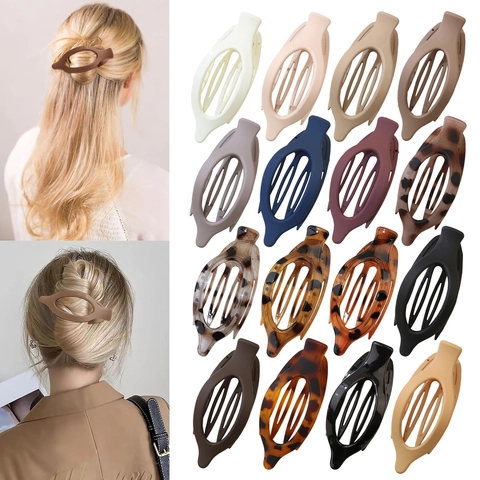 Large Hair Claw Clip Oval Hollow Leaf Design Matte Glossy Plastic Non-Slip Strong Hold Hair Accessory For Women